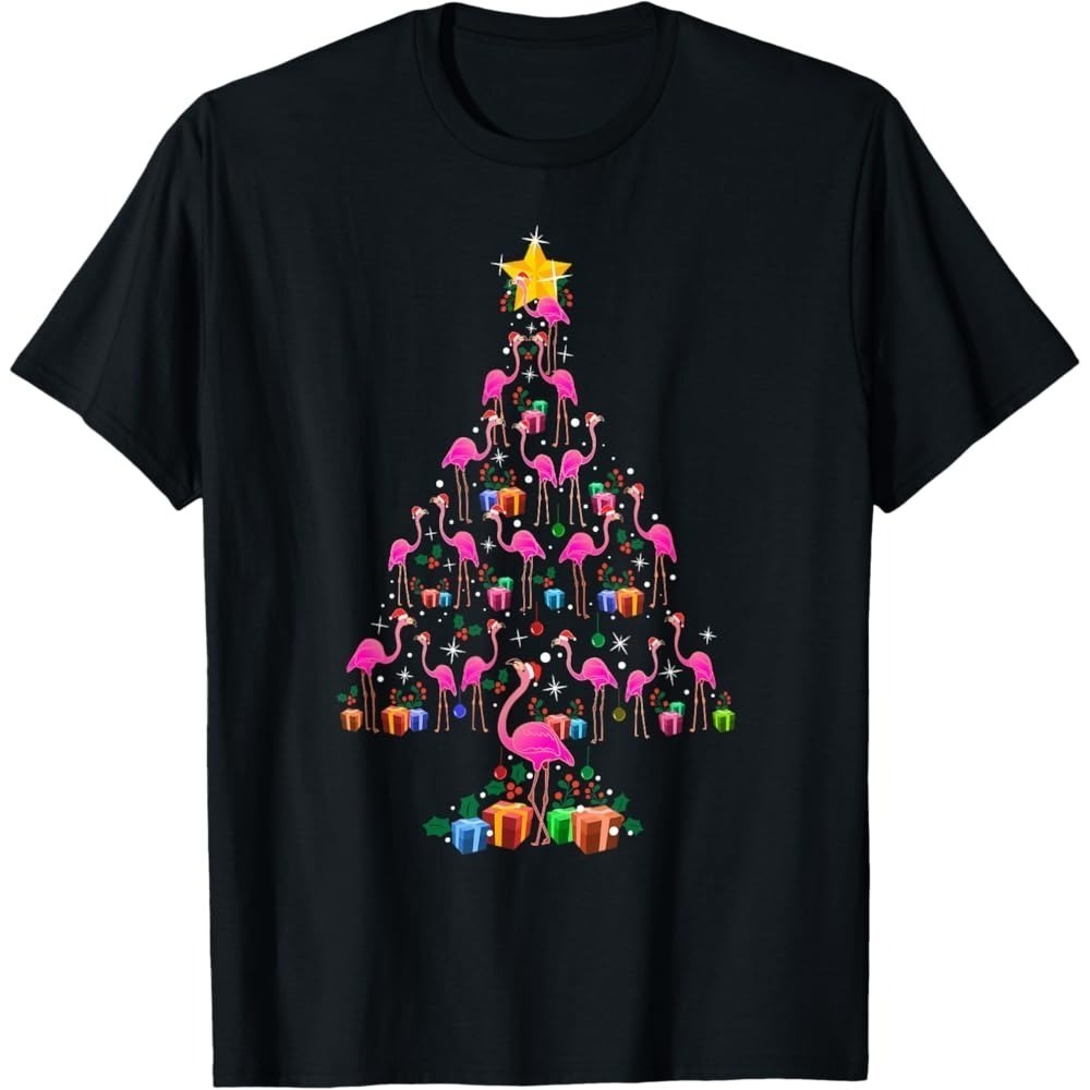 Flamingo Christmas Tree Cute T-Shirt